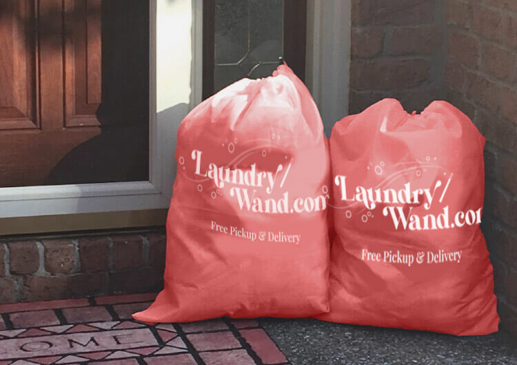 Laundry Wand - Laundry pickup and delivery bags waiting on the doorstep after being delivered