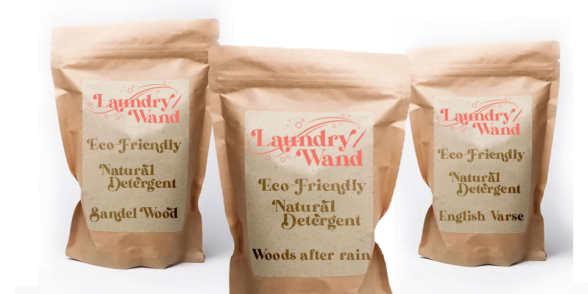 Photo of Laundry Wand's range of eco-friendly detergents.